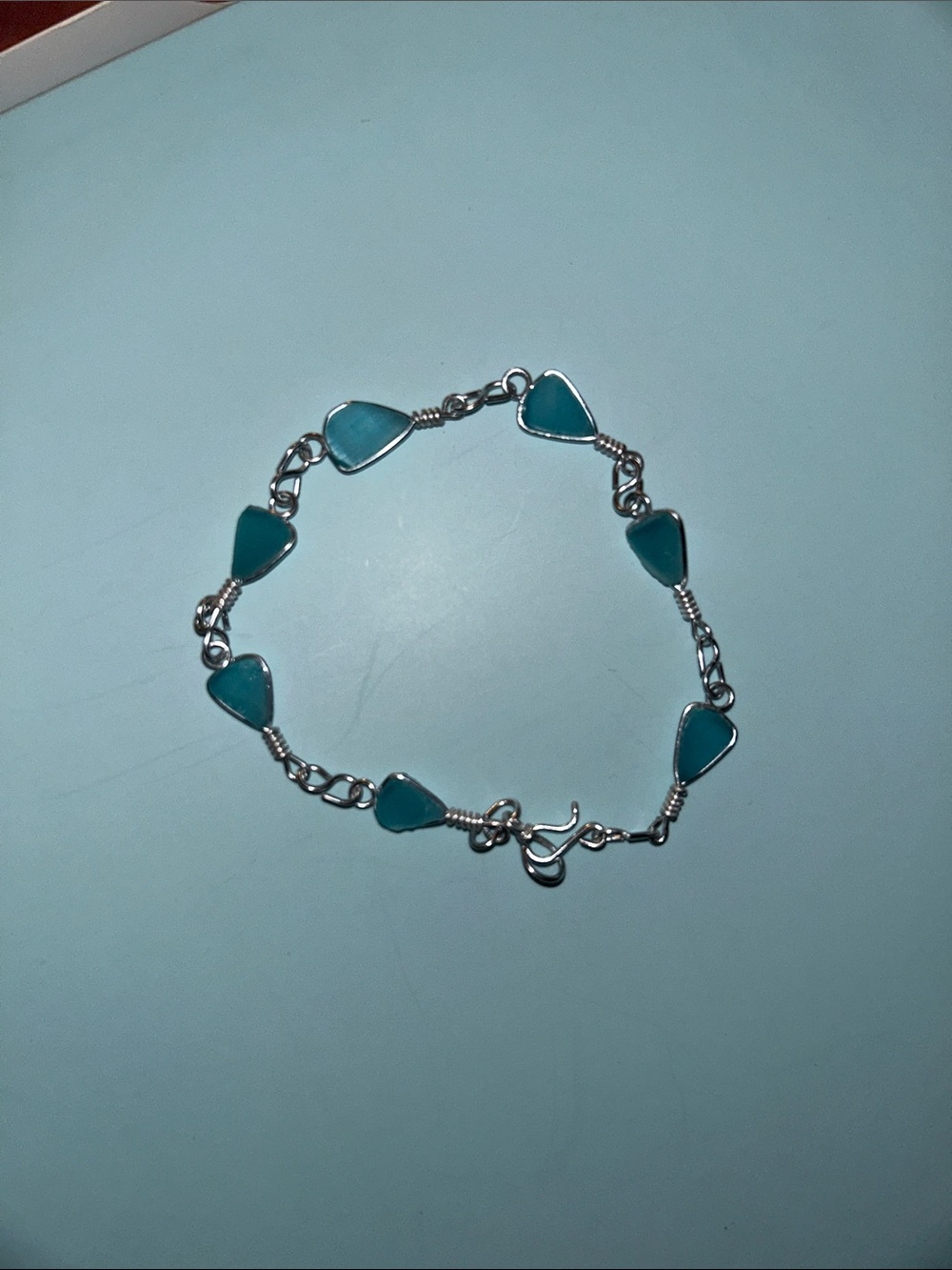 Turquoise Triangle Link Bracelet - Women's Silver Chain